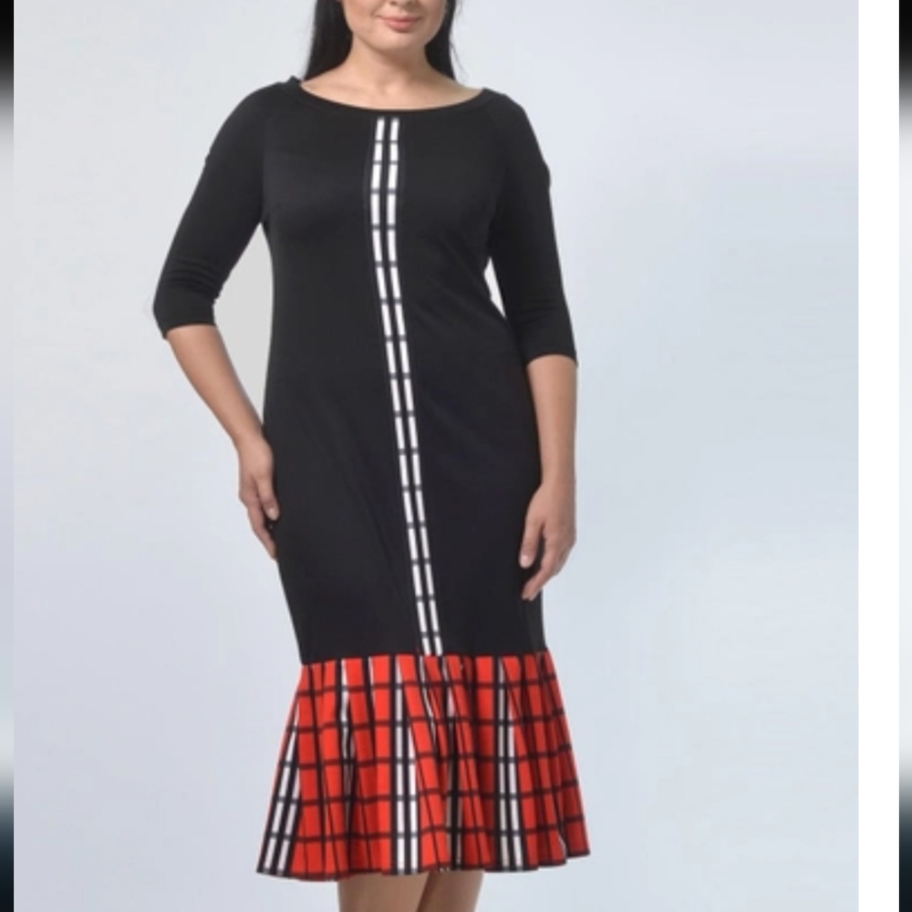 Alika Kruss Semi-fitted Kickpleat dress with modern flair; size 16W